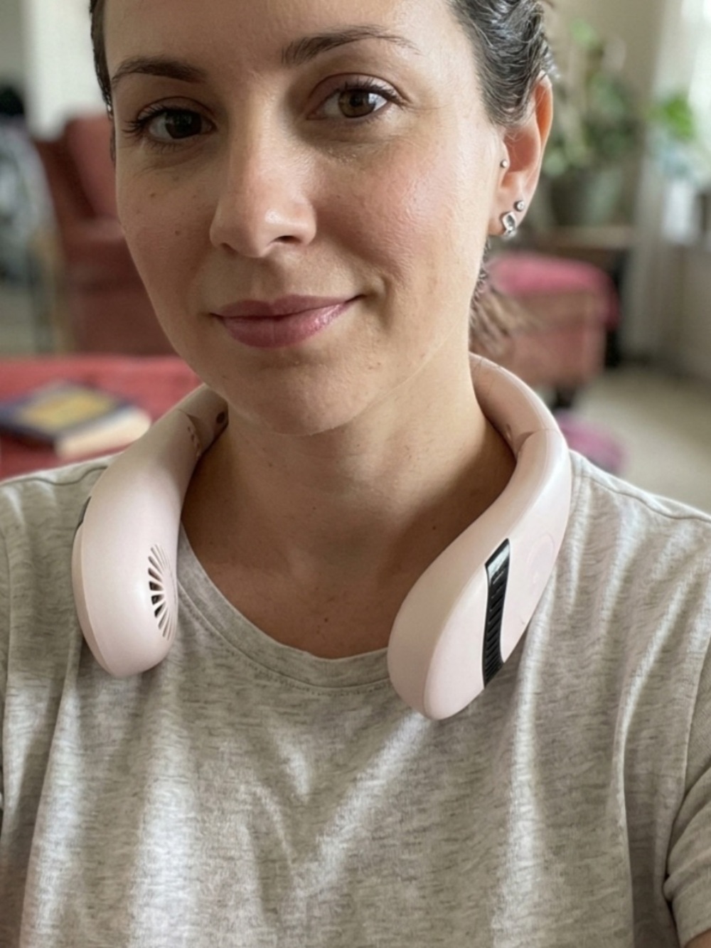 ALPHACOOL: Neck Fan in Blush Pink- Foldable and Recharges with universal cord